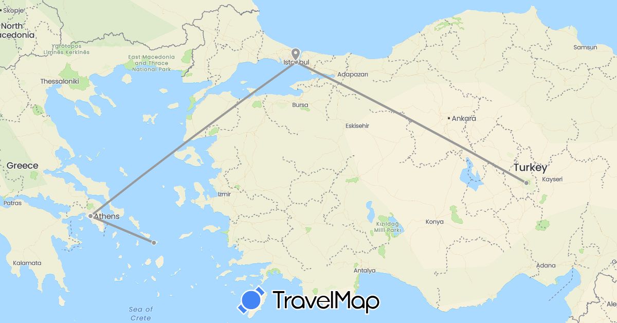 TravelMap itinerary: driving, plane in Greece, Turkey (Asia, Europe)
